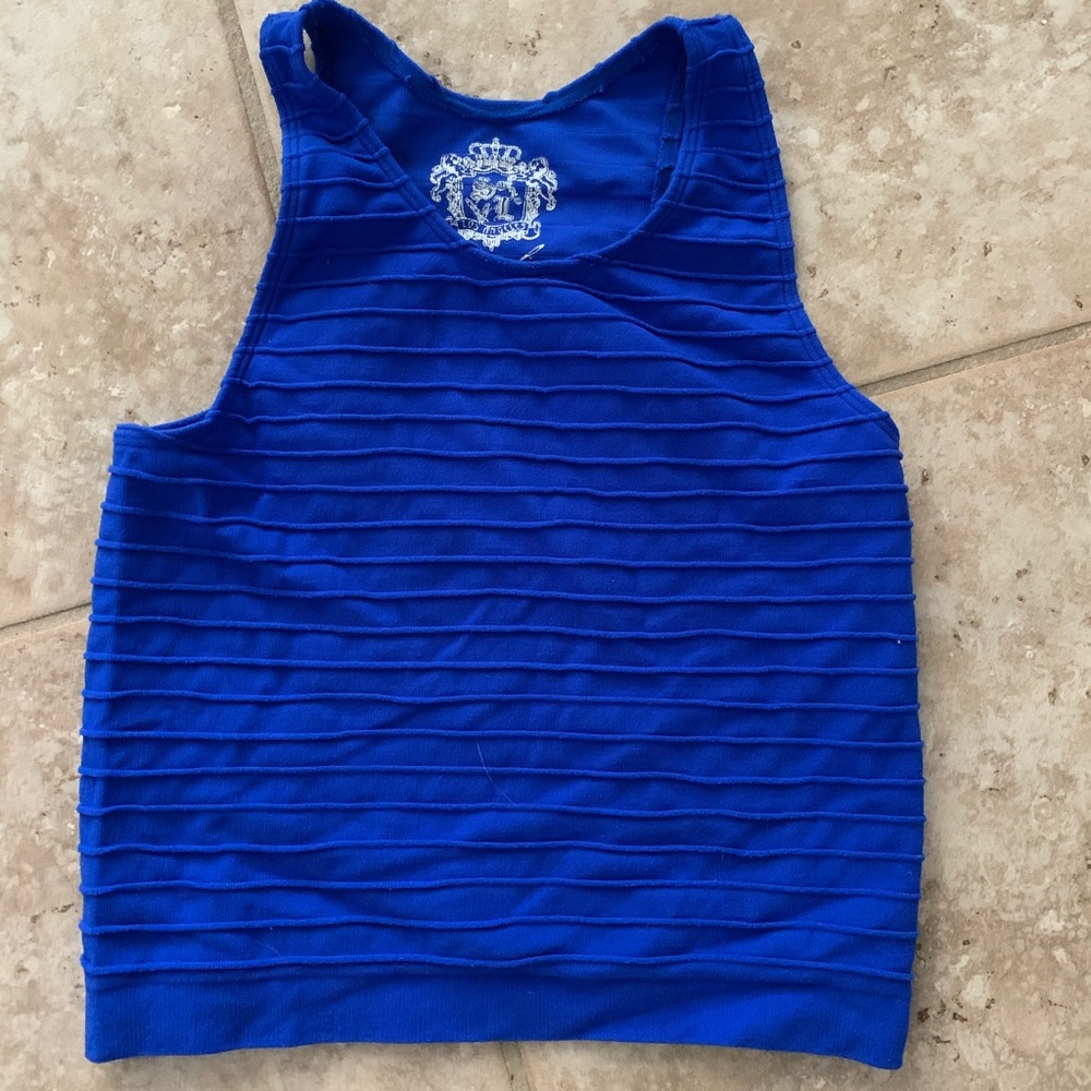 tight fitting formal blue textured crop tank
